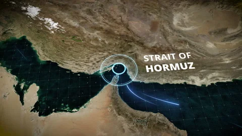 Strait of Hormuz Satellite Map with Pulsating Highlight and Data Overlay Vidéo 334649097