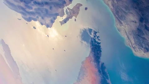 Strait of Hormuz Satellite view. Elements of this video furnished by NASA Video stock 333206926