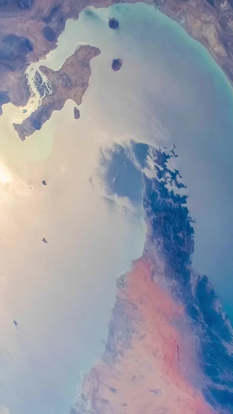 Strait of Hormuz Satellite view. Elements of this video furnished by NASA Stock Footage 333206928