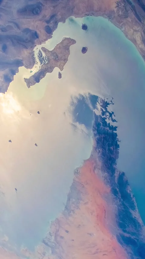 Strait of Hormuz Satellite view. Elements of this video furnished by NASA Stock Footage 333206938