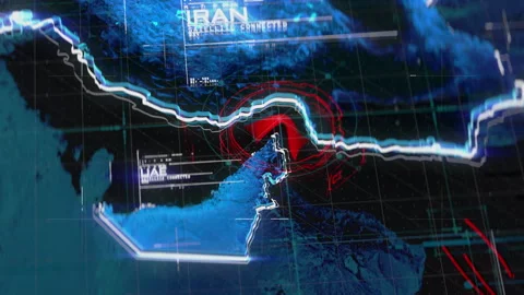 The Strait of Hormuz ship blockade, modern topographic relief map visualization Stock Footage 340345917