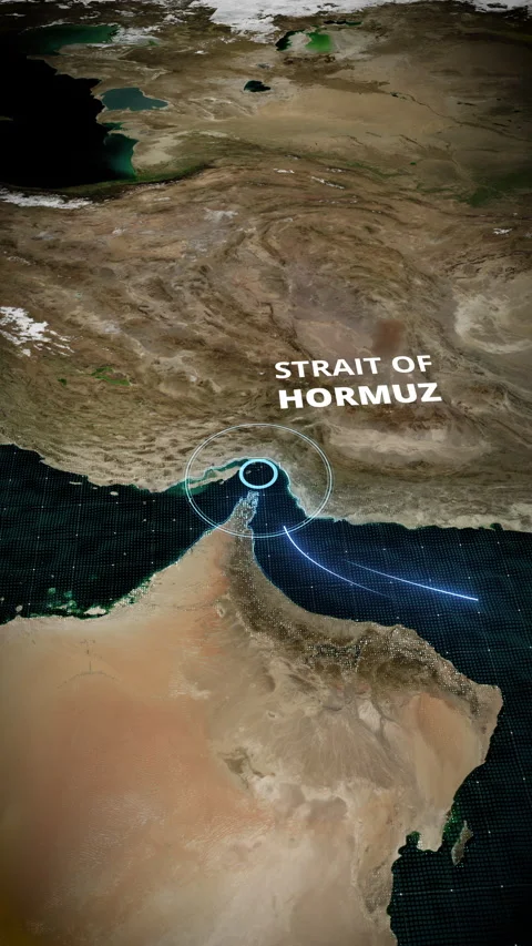 Strait of Hormuz Vertical Map with Pulsating Highlight and Data Overlay Stock Footage 334727405