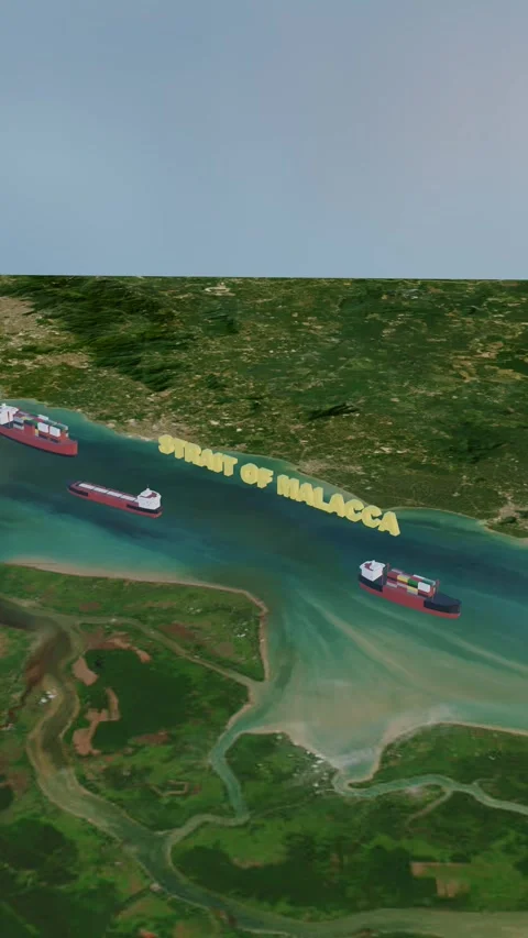 Strait of Malacca Maritime Logistics and Shipping Lane 3D Animation 9.16 Ver Stock Footage 332044202