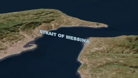 Strait of Messina 3D Terrain Map with Realistic Topography in 4K Horizontal Stock Footage 337085445
