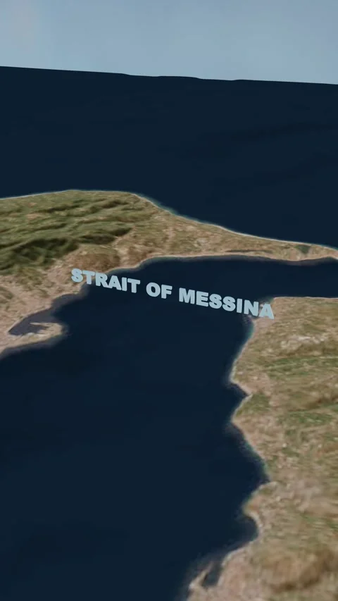 Strait of Messina 3D Terrain Map with Realistic Topography in 4K Vertical Stock Footage 337085446