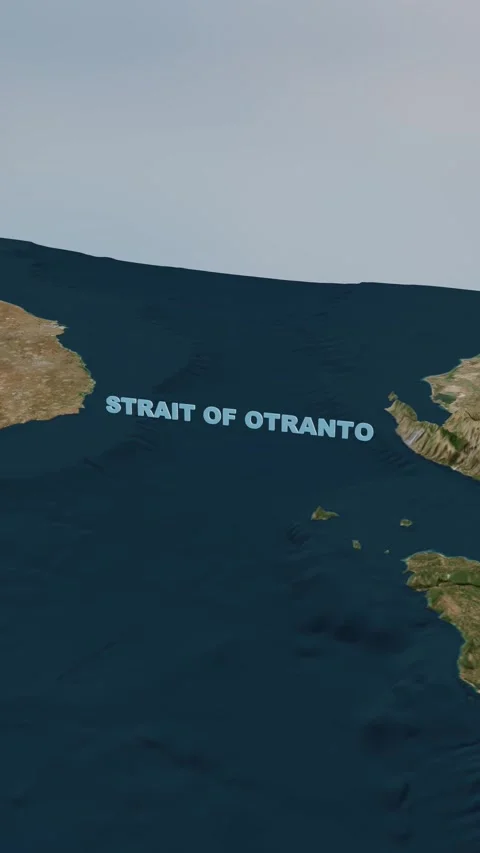 Strait of Otranto 3D Terrain Map and Maritime Geography 4K Animation Vertical Stock Footage 337178343