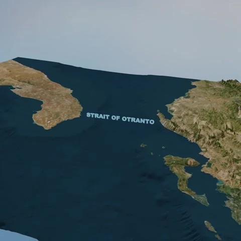 Strait of Otranto 3D Terrain Map and Maritime Geography 4K Animation Square Stock Footage 337178364