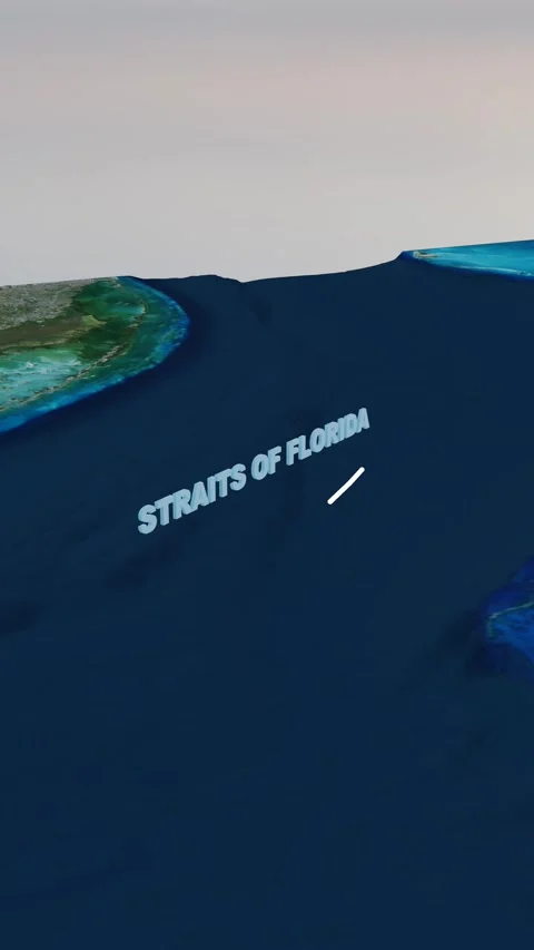 Straits of Florida 3D Terrain Topography Map 4K Vertical Stock Footage 338243275