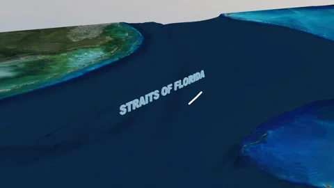 Straits of Florida 3D Terrain Topography Map 4K Horizontal Stock Footage 338243276
