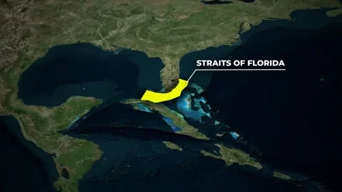 Straits of Florida Map Animation with Geographic Location on World Satellite Map Vídeos de archivo 335098317