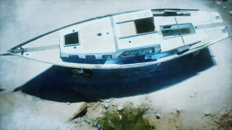 Stranded abandonned boat on the beach 動画素材 139387655
