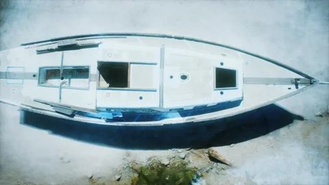 Stranded abandonned boat on the beach Vidéo 140427951