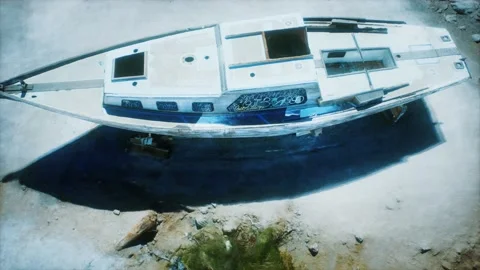 Stranded abandonned boat on the beach 動画素材 141042651