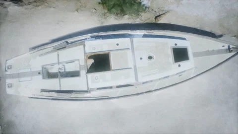 Stranded abandonned boat on the beach 스톡 동영상 142697246