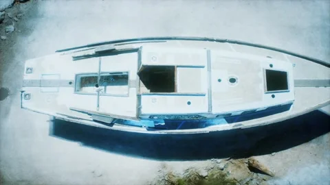 Stranded abandonned boat on the beach Vidéo 143403127