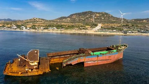 Stranded boat at Phan Rang Stock Photos