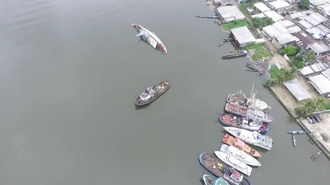 Stranded old boat in the port Video stock 81371403
