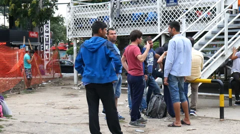 Stranded Refugees in Belgrade Stock Footage 68042489