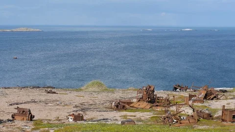 Stranded ship industry waste in the russian Arctic Video stock 81002564