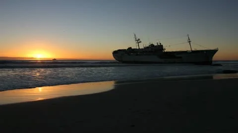 Stranded Ship at Sunset, Clifton Beach Cape Town Stock Footage 11031531