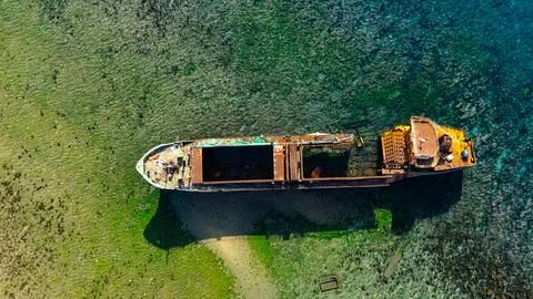 Stranded Shipwreck at the coast of Phan Rang Stock Photos