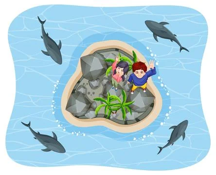 Stranded on a Small Island Stock Illustration
