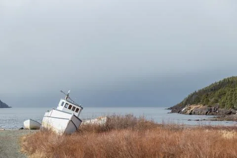 Stranded White Boat Stock Photos
