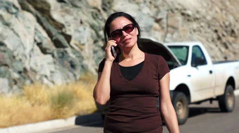 Stranded Woman Cellular Call Stock Footage 32375754