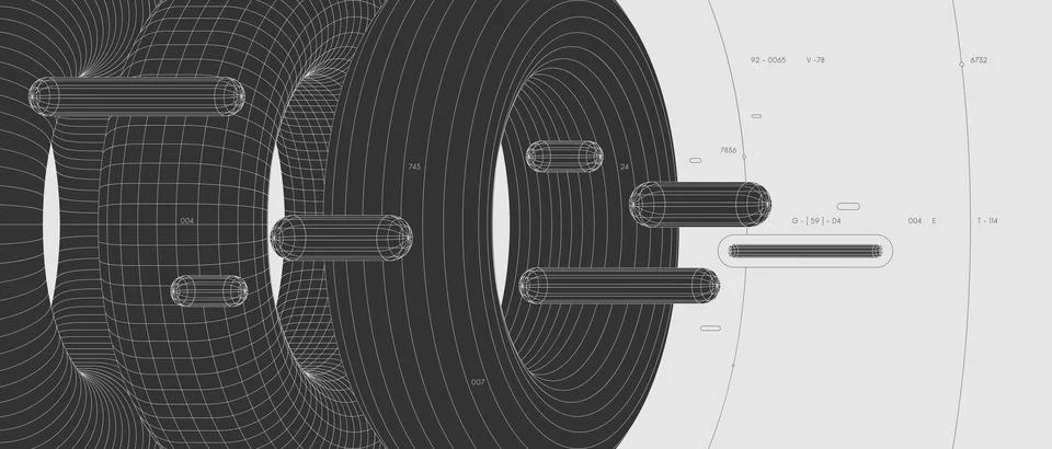 Strange abstract modern wireframes 3d geometric shapes, graphic composition.. Stock Illustration