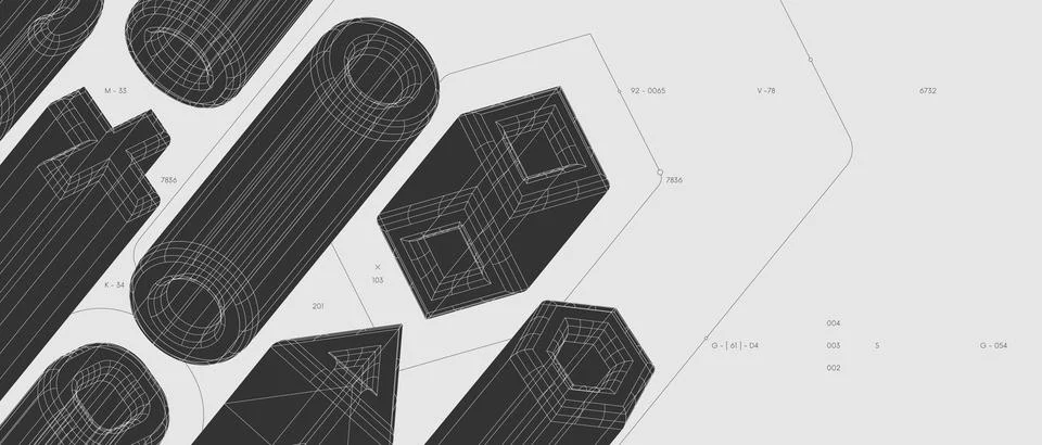 Strange abstract modern wireframes 3d geometric shapes, graphic composition.. Stock Illustration