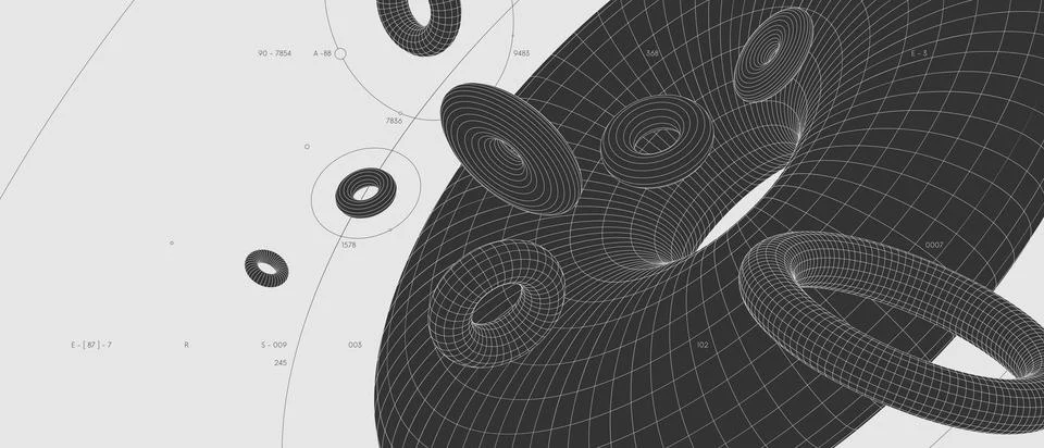 Strange abstract modern wireframes 3d geometric shapes, graphic composition.. Stock Illustration