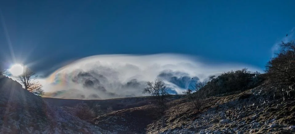 Strange air current effect in mount Gorbeia Stock Photos