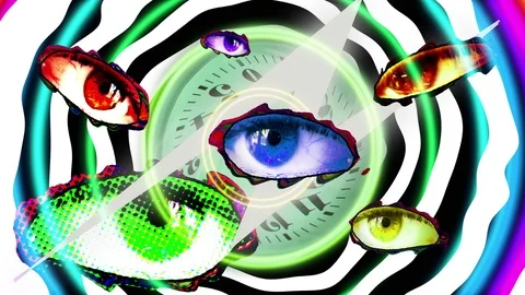 Strange Animated Eyeballs Clock Lightning Bolt Weird Stock Footage 117083821