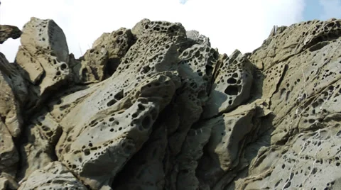 Strange basalt rock formations on the coast of Rhodes 스톡 동영상 32304271