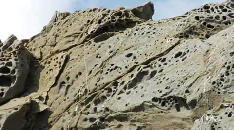 Strange basalt rock formations on the shore of Rhodes Stock-Footage 32302971