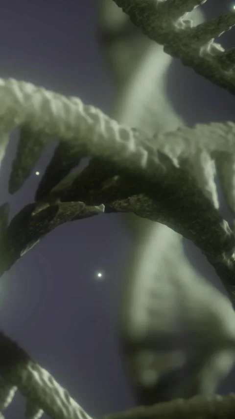 Strange bone structure above dark background in digital artwork scene Stock Footage 336175088