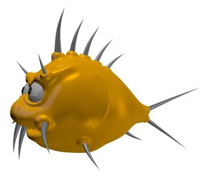 Strange cartoon gold thorns fish - 3d illustration Illustrazione stock