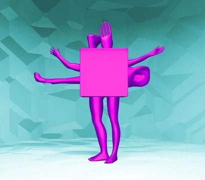 Strange creature, cube with legs and hands Illustrazione stock