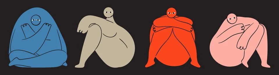 Strange creatures vector set in boho, geometric style. Characters are likley  Stock Illustration