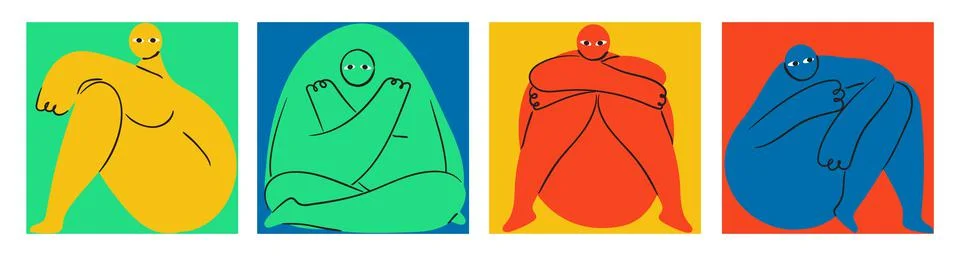 Strange creatures vector set in boho, geometric style. Characters are likley  Ilustração Stock