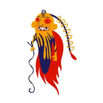 Strange demon with a magic cane. Bright weird ugly characters on Halloween. Cute Stock Illustration