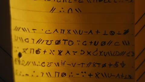 Strange Encyipted Text Inside A Note On The Wall Stock Footage 313826224