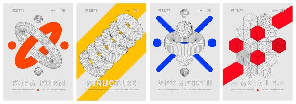 Strange extraordinary graphic assets wireframes of geometrical shapes, Anti.. Stock Illustration