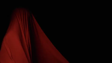 Strange Ghostly Figure Under Red Sheet in Super Slow Motion Stock Footage 270406083