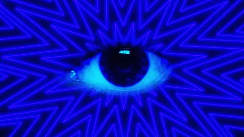 Strange hypno eye inside vortex of blue energetic abstract pattern Stock Footage 248447440