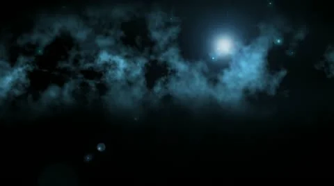 Strange Night with Mist Clouds Particles and Flares Stock Footage 14410640