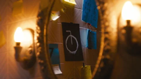 Strange Notes On The Paper Reflecting In The Mirror Stock Footage 313826310