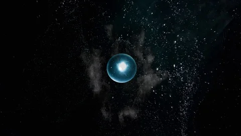 Strange pulsating object appears in outer space after soft explosion. UFO Video stock 98756475