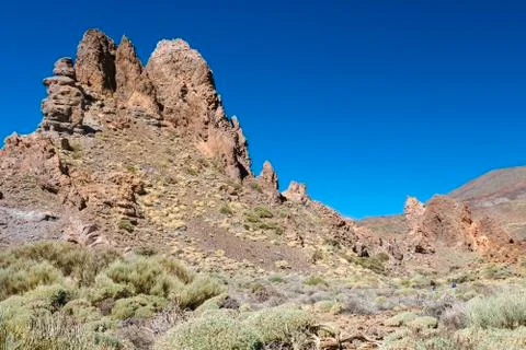 Strange rock formations at Los Roques de Garcia In Tenerife, Spain with deep  Stock Photos
