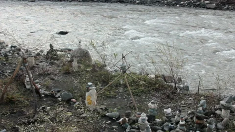 Strange structures of twigs and stones Stock Footage 150499296